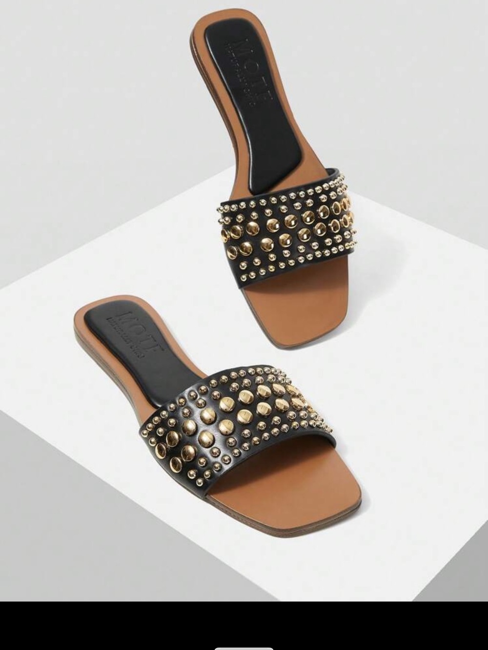 MOTF Black Slide Sandals with Gold Studs